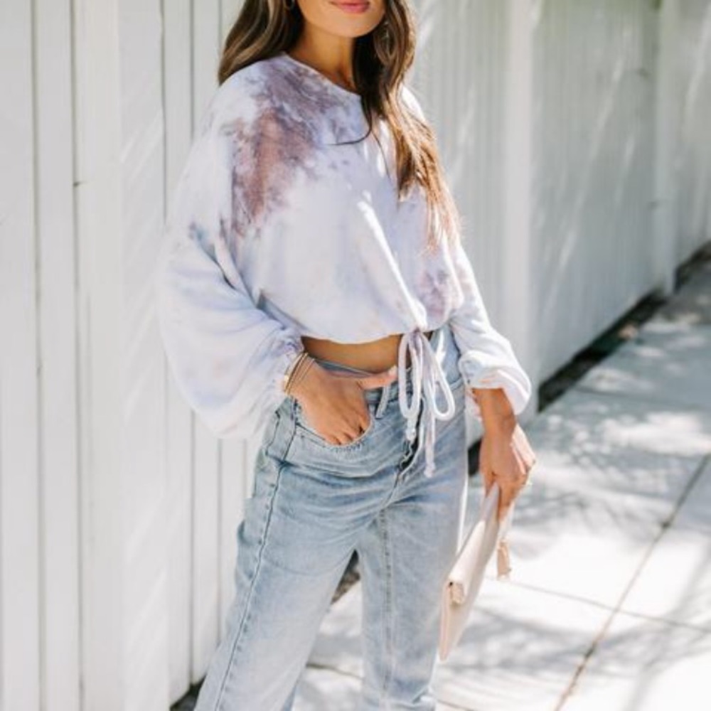 Cropped Drawstring Tie Dye Top - Picture 6 of 8